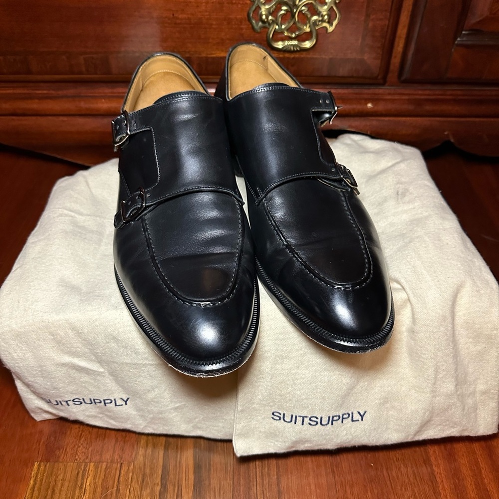 Suitsupply Black Double Monk Strap Shoes